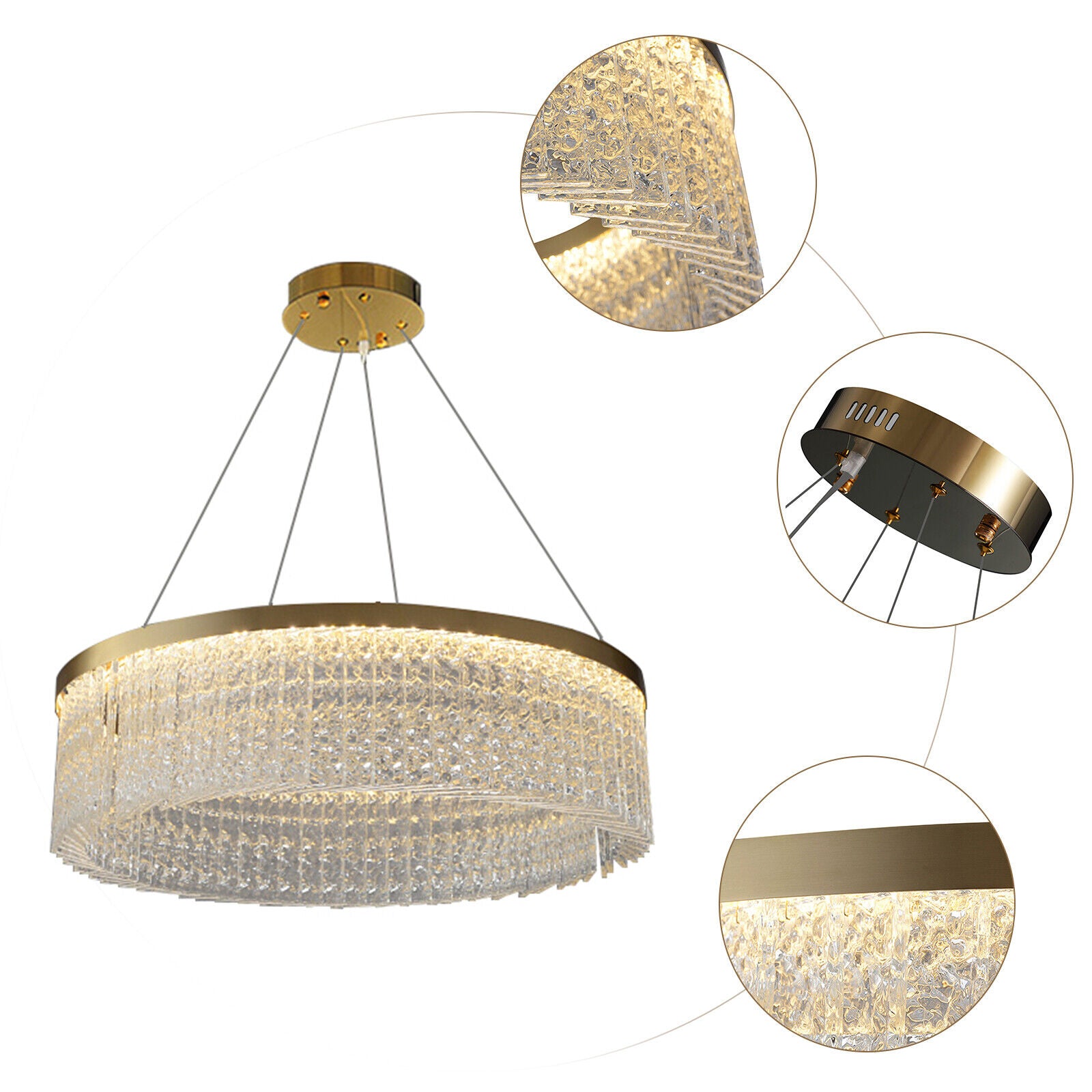 220V Deckenleuchte Glas Kronleuchter Runde Gold LED Hängende Lampe Beleuchtung [Energieklasse A+++]