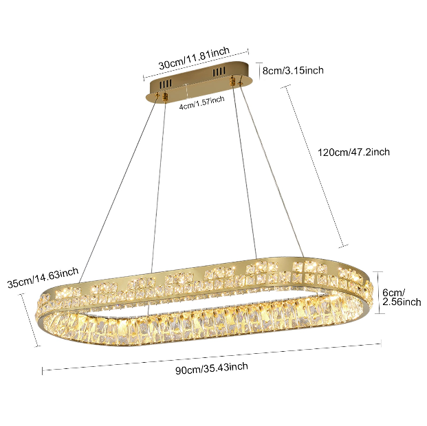 Moderne Kristallkronleuchter Kristall Kronleuchter Oval Hängeleuchte LED Luxus Gold Deckenlampe 220V [Energieklasse E]
