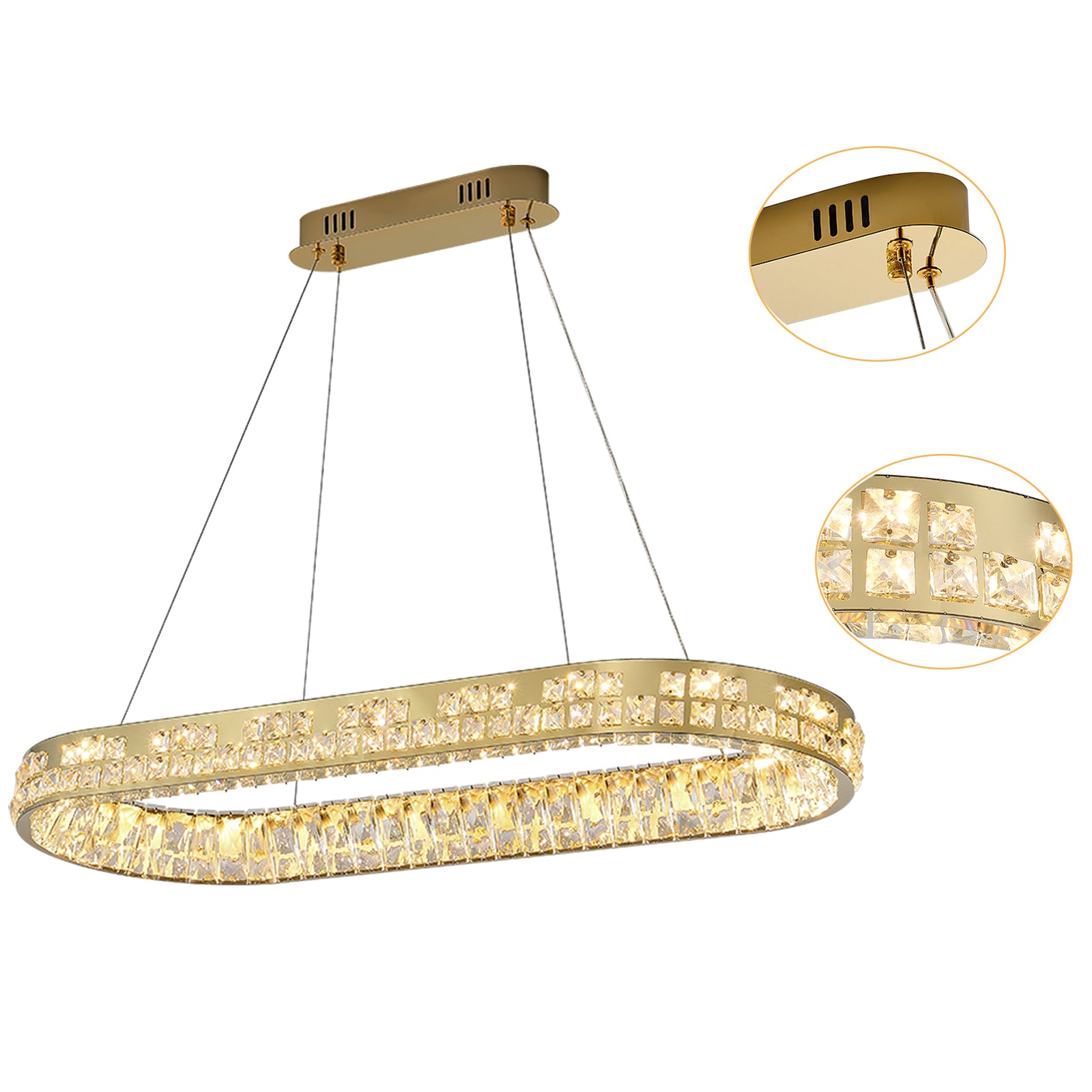 Moderne Kristallkronleuchter Kristall Kronleuchter Oval Hängeleuchte LED Luxus Gold Deckenlampe 220V [Energieklasse E]