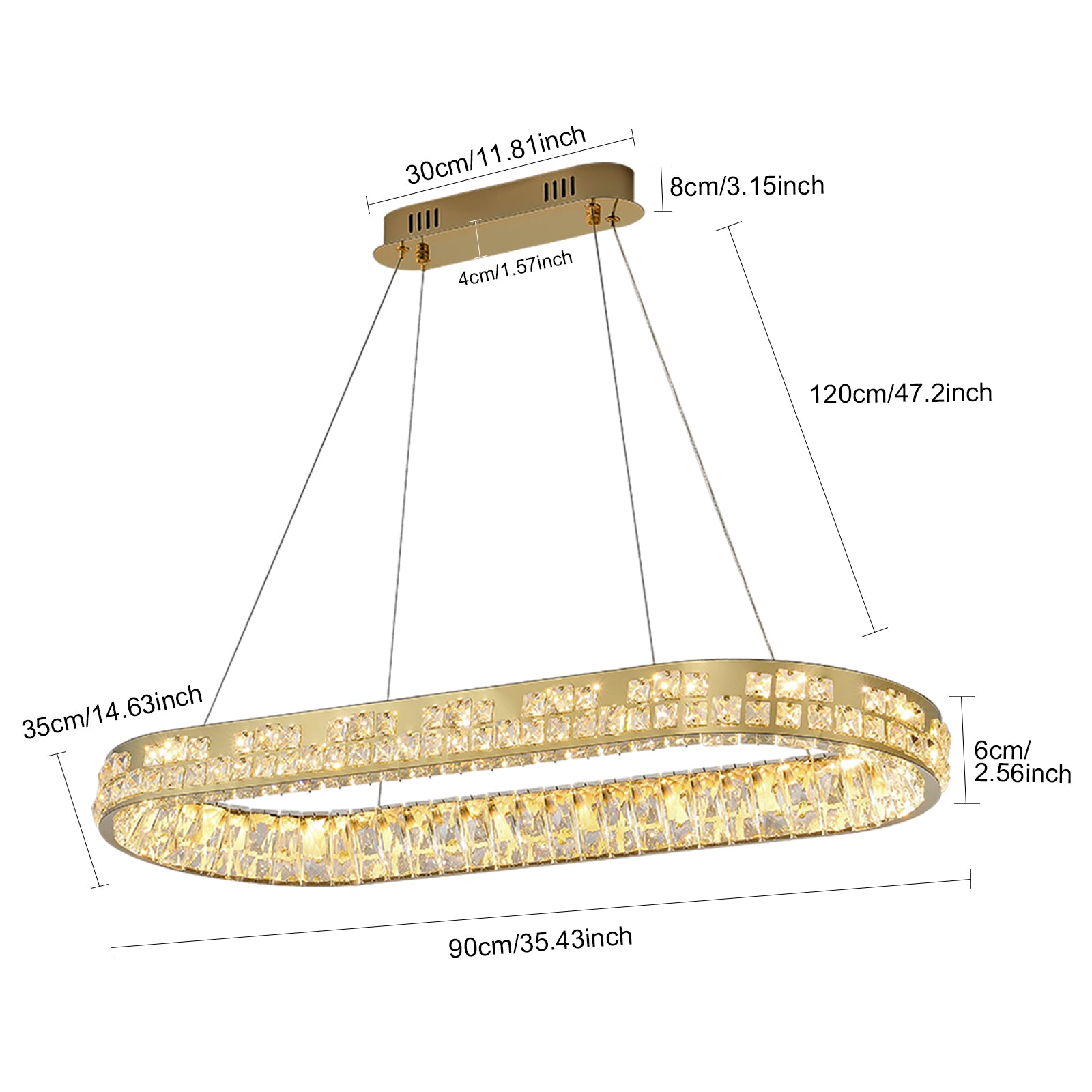 Moderne Kristallkronleuchter Kristall Kronleuchter Oval Hängeleuchte LED Luxus Gold Deckenlampe 220V [Energieklasse E]