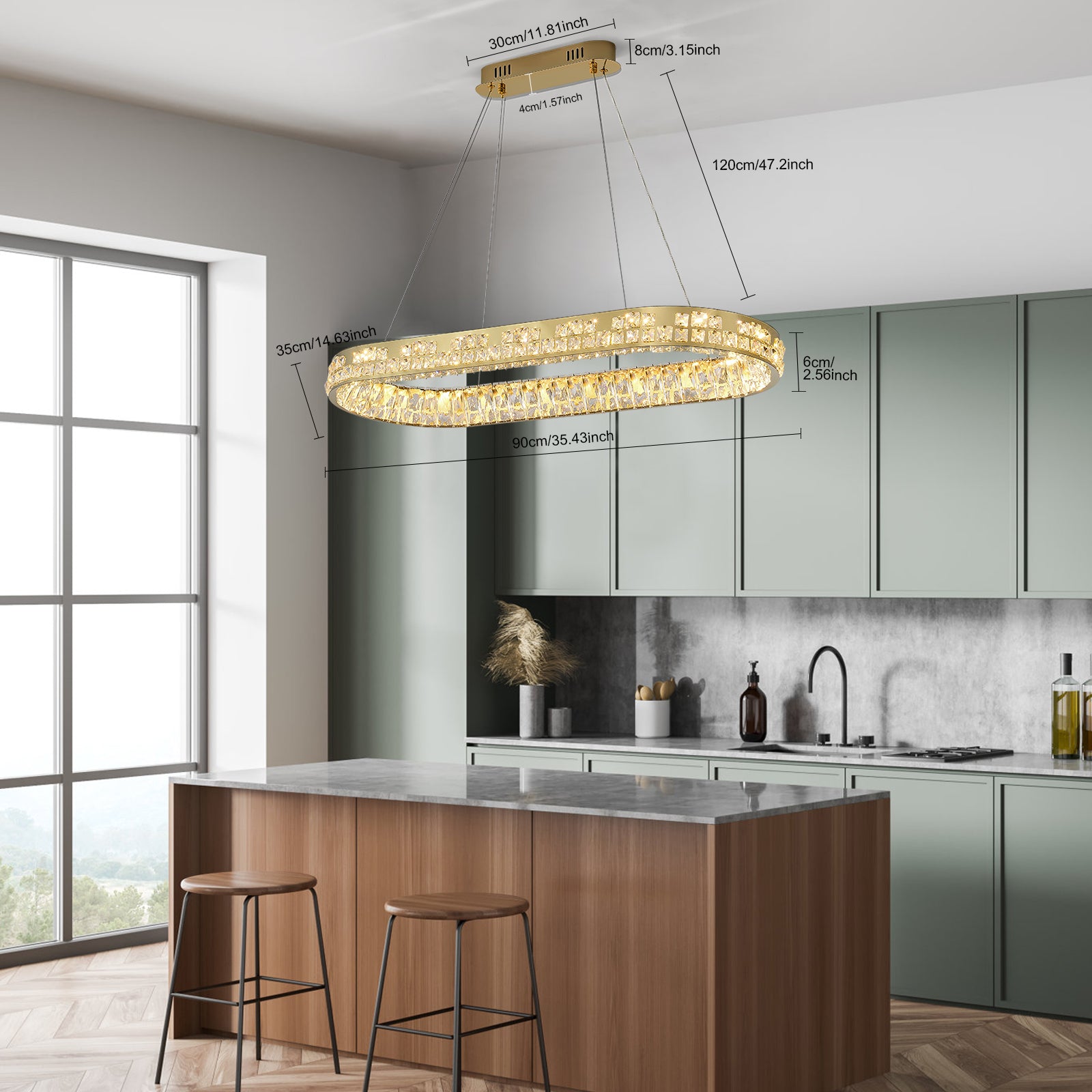 Moderne Kristallkronleuchter Kristall Kronleuchter Oval Hängeleuchte LED Luxus Gold Deckenlampe 220V [Energieklasse E]