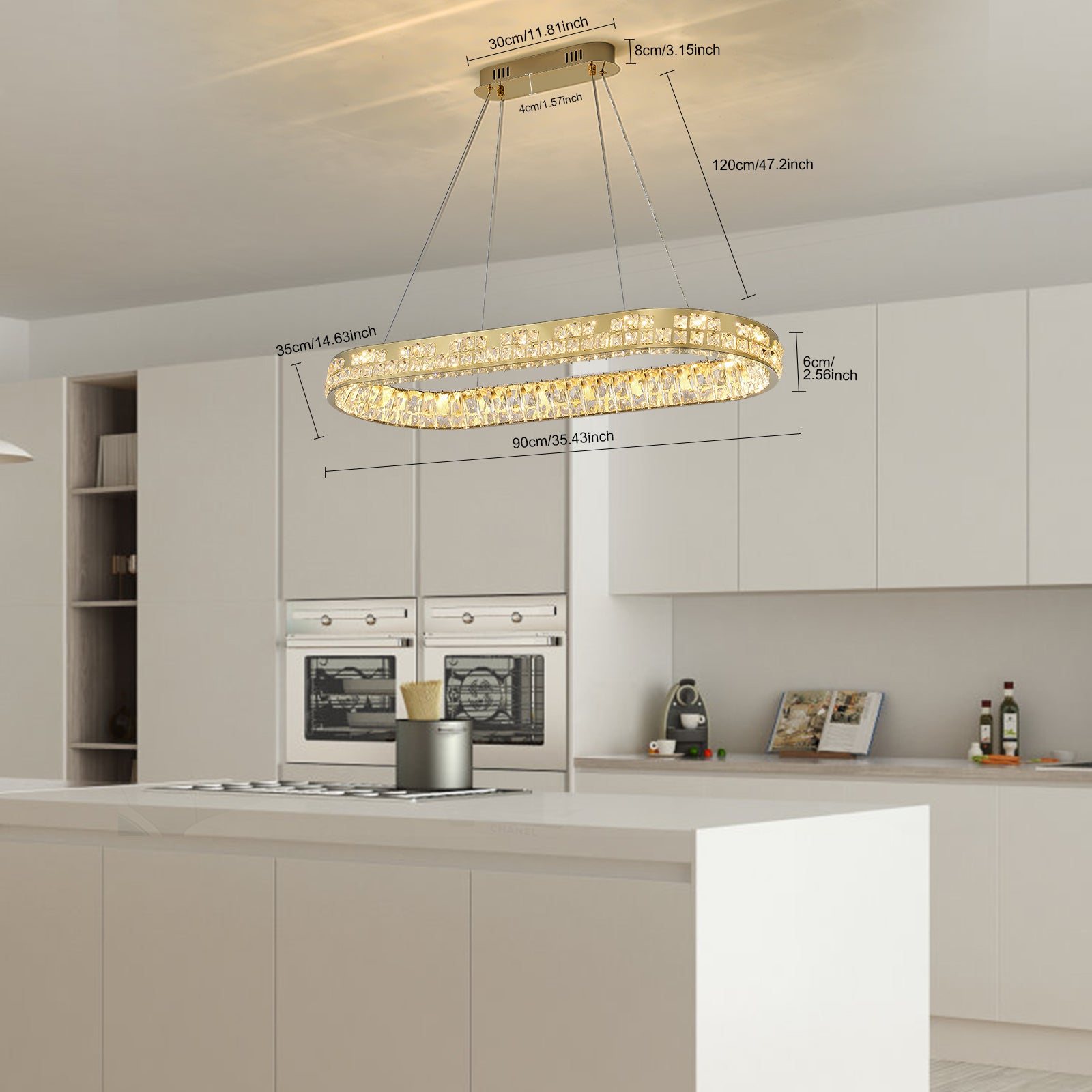 Moderne Kristallkronleuchter Kristall Kronleuchter Oval Hängeleuchte LED Luxus Gold Deckenlampe 220V [Energieklasse E]
