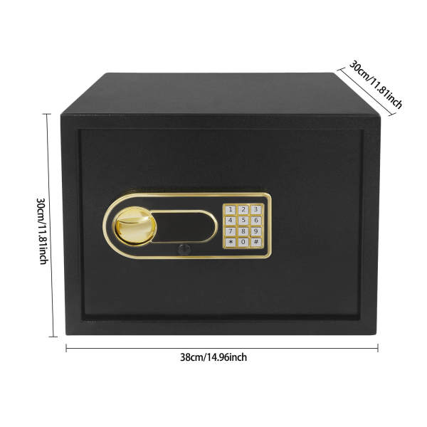 Wertschutzschrank Q235 Carbon Steel Möbeltreso mit Elektronischem Zahlenschloss 30L Passwort plus Knopf und Schlüssel plus Knopf Schwarz