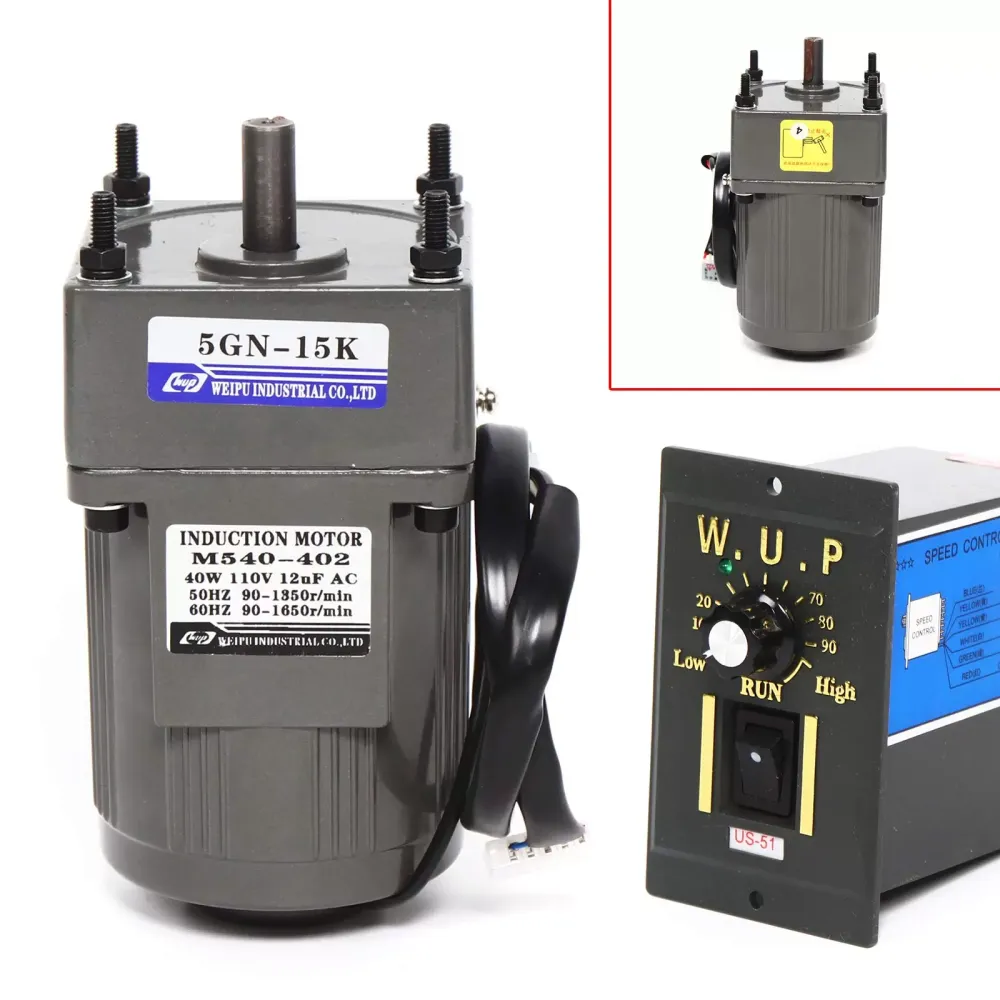 40W 220V Getriebemotor Elektromotor Wechselstrom mit Drehzahlregler, 1:15(15K), 90U/min