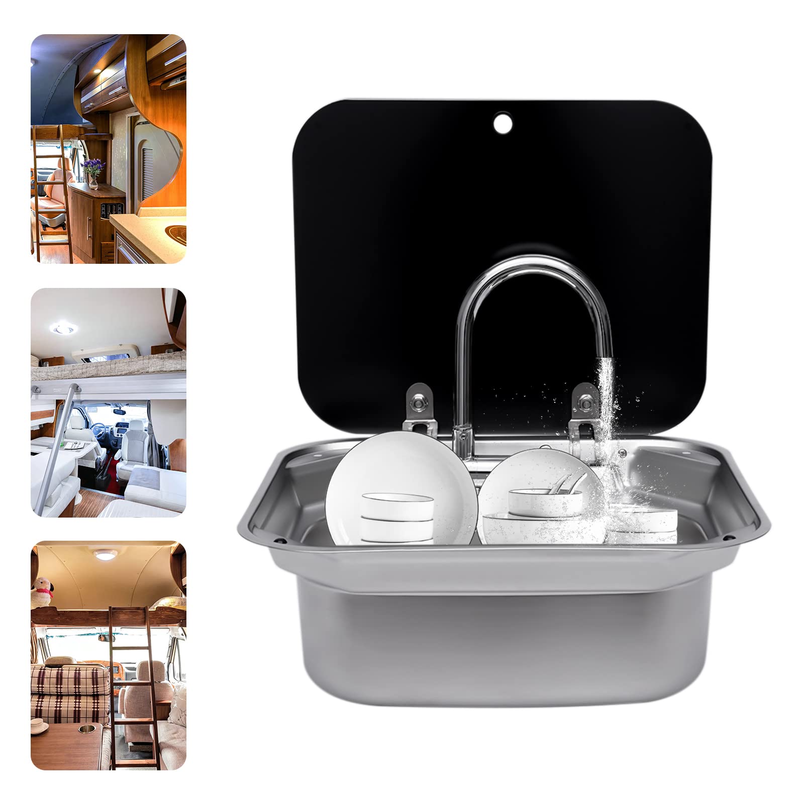 RV Caravan oder Boot Edelstahl Handwaschbecken Spüle mit gefaltetem Wasserhahn