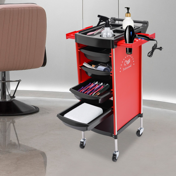 CNCEST Salonwagen, 6-stufiger Schubladen-Multifunktions-Salonwagen, Friseurregal mit Rädern