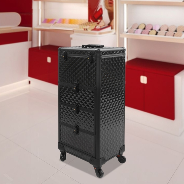 Aufbewahrungsbox für Maskenbildner mit Schublade, Make-up-Rollerbox - Black Water Cube