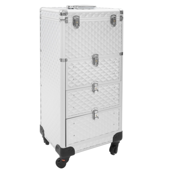 Aufbewahrungsbox für Maskenbildner mit Schublade, Make-up-Rollerbox - Silver Water Cube