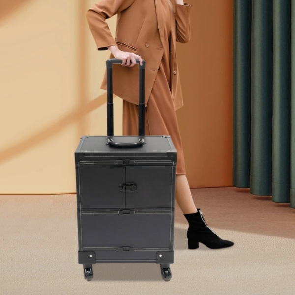 Professioneller Make-up-Trolley, Tattoo- und Nailart-Werkzeugkasten, rechtwinklig, schwarz