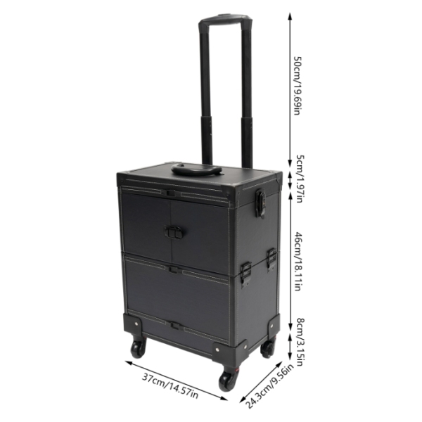 Professioneller Make-up-Trolley, Tattoo- und Nailart-Werkzeugkasten, rechtwinklig, schwarz