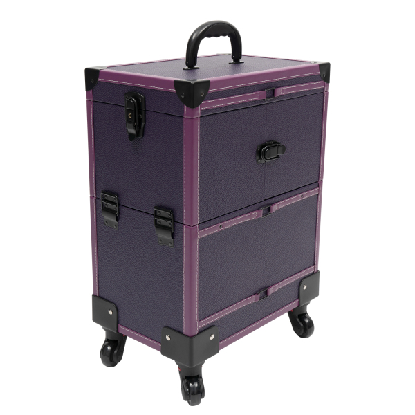 Roll-Make-up-Koffer für Künstler, Beauty-Trolley, Kosmetik-Organizer-Box, Make-up-Koffer, Make-up-Koffer mit Spiegel, Roll-Make-up, Lila