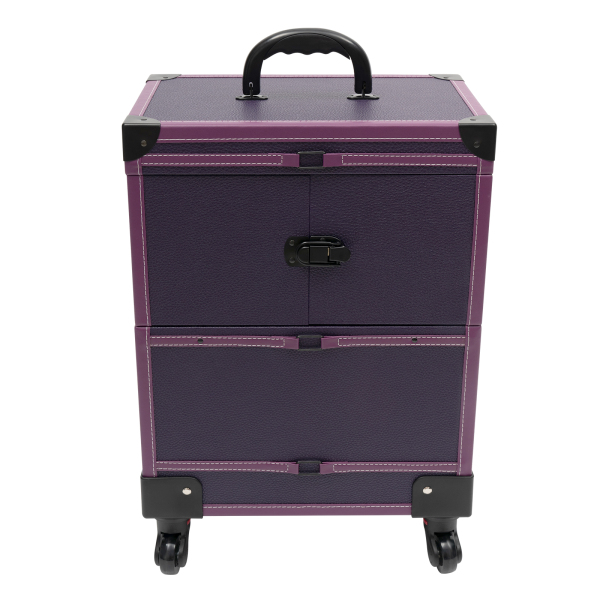Roll-Make-up-Koffer für Künstler, Beauty-Trolley, Kosmetik-Organizer-Box, Make-up-Koffer, Make-up-Koffer mit Spiegel, Roll-Make-up, Lila