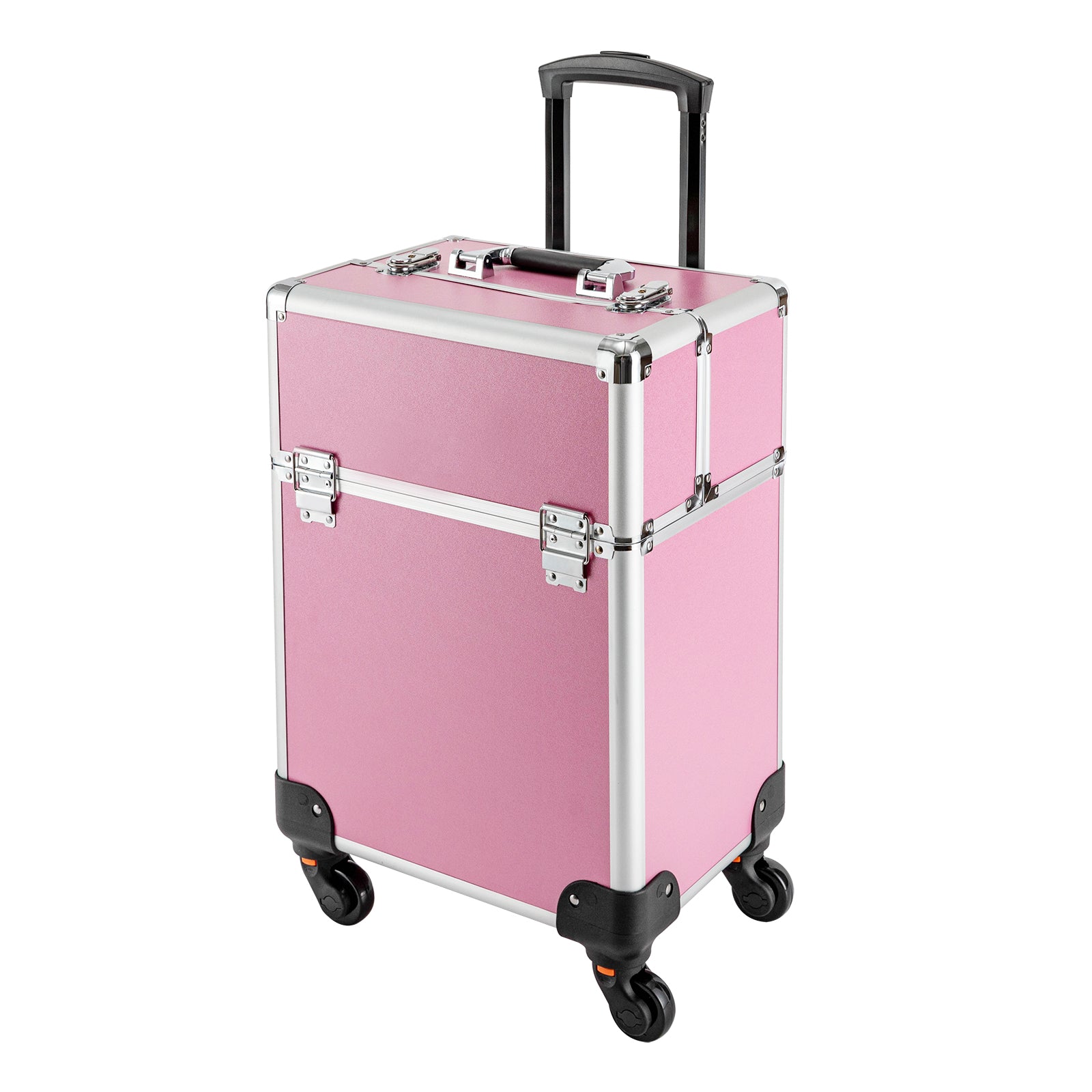 Make-up Koffer, Kosmetikkoffer Trolley, mit 4 Universalrollen, mit 4 ausziehbaren Fächern, (Rosa)