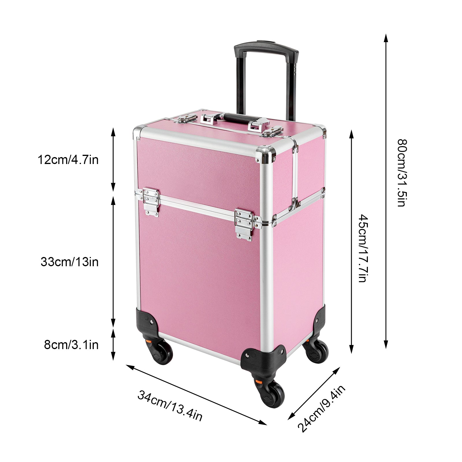 Make-up Koffer, Kosmetikkoffer Trolley, mit 4 Universalrollen, mit 4 ausziehbaren Fächern, (Rosa)