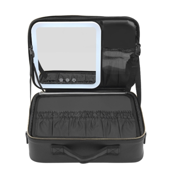 Kosmetiktasche, LED-Lichtspiegel-Fülllicht, Schreibtischtasche mit großer Kapazität, Schwarz