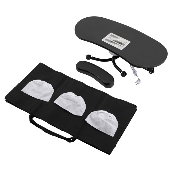 Maniküre Tisch mit Saug, Faltbarer Nageltisch, Tragbarer Maniküre Tisch mit Staubsaugerbeutel, Handgelenk-Pad und Wasserdichte Tragetasche (Schwarz)