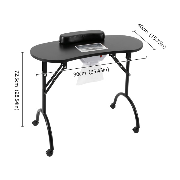 Maniküre Tisch mit Saug, Faltbarer Nageltisch, Tragbarer Maniküre Tisch mit Staubsaugerbeutel, Handgelenk-Pad und Wasserdichte Tragetasche (Schwarz)