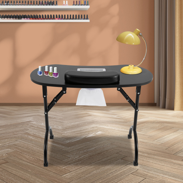 Maniküre Tisch mit Saug, Faltbarer Nageltisch, Tragbarer Maniküre Tisch mit Staubsaugerbeutel, Handgelenk-Pad und Wasserdichte Tragetasche (Schwarz)