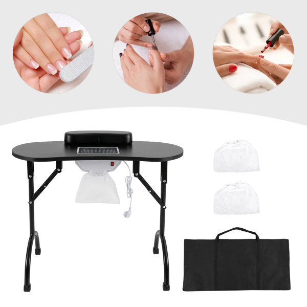 Maniküre Tisch mit Saug, Faltbarer Nageltisch, Tragbarer Maniküre Tisch mit Staubsaugerbeutel, Handgelenk-Pad und Wasserdichte Tragetasche (Schwarz)