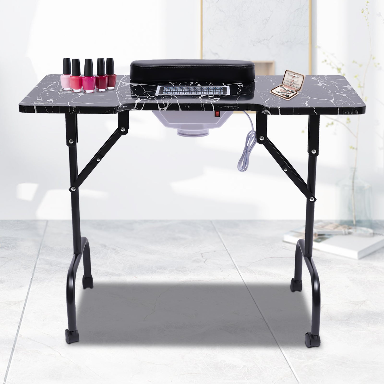 Tragbarer Nageltisch für Techniker mit Klappfunktion. Maniküre Schreibtisch für beide Salon und zu Hause mit Staubkollektor Fan