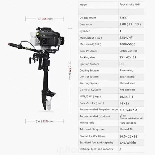 CNCEST 52CC 4-Takt 4 PS Außenborder Outboard Bootsmotor Benzinmotor