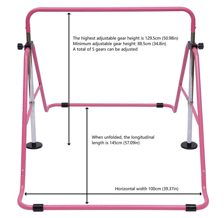 CNCEST Kinder Gymnastische Horizontale Reck Horizontale Training Bar Höhen verstellbar Klappbar Rosa