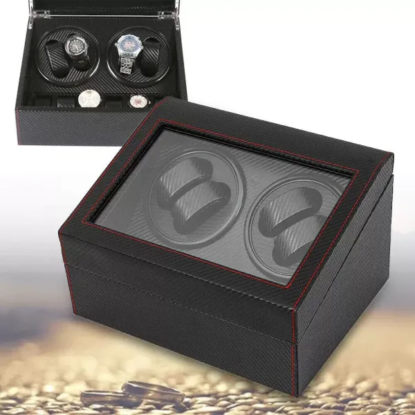 Uhrenbeweger 4+6 Automatikuhren Beweger Uhren Watch Winder Box Uhrenbox PU-Leder Schwarz