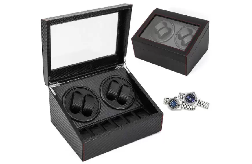 Uhrenbeweger 4+6 Automatikuhren Beweger Uhren Watch Winder Box Uhrenbox PU-Leder Schwarz