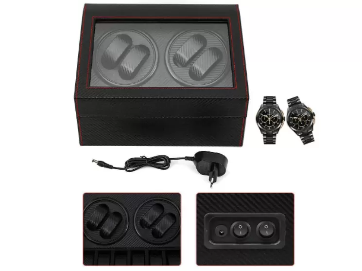 Uhrenbeweger 4+6 Automatikuhren Beweger Uhren Watch Winder Box Uhrenbox PU-Leder Schwarz