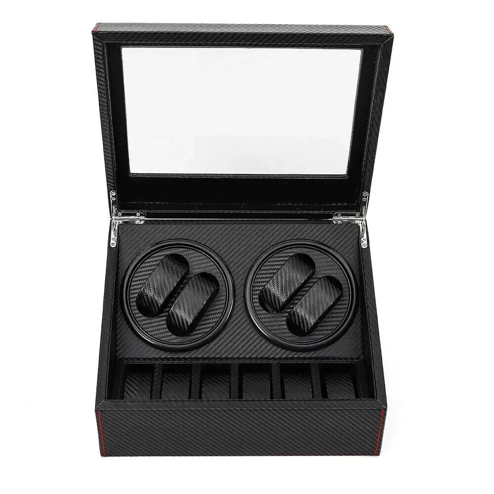 Uhrenbeweger 4+6 Automatikuhren Beweger Uhren Watch Winder Box Uhrenbox PU-Leder Schwarz