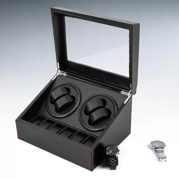 Uhrenbeweger 4+6 Automatikuhren Beweger Uhren Watch Winder Box Uhrenbox PU-Leder Schwarz