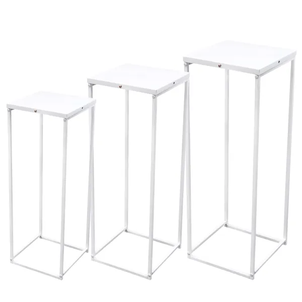 3PC Blumenständer Metallständer für Zimmerpflanzen Pflanzensäule Viereckig Dekosäul Weiß