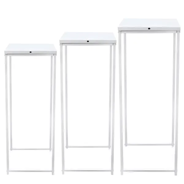 3PC Blumenständer Metallständer für Zimmerpflanzen Pflanzensäule Viereckig Dekosäul Weiß