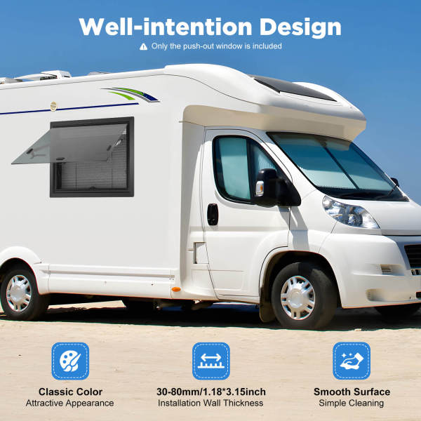 Wohnmobilfenster Caravan Seitenfenster Camper Fenster Ausstellfenster 600 x 450 mm Push Fenster mit Bildschirmfenster für 30-80mm Wanddicke