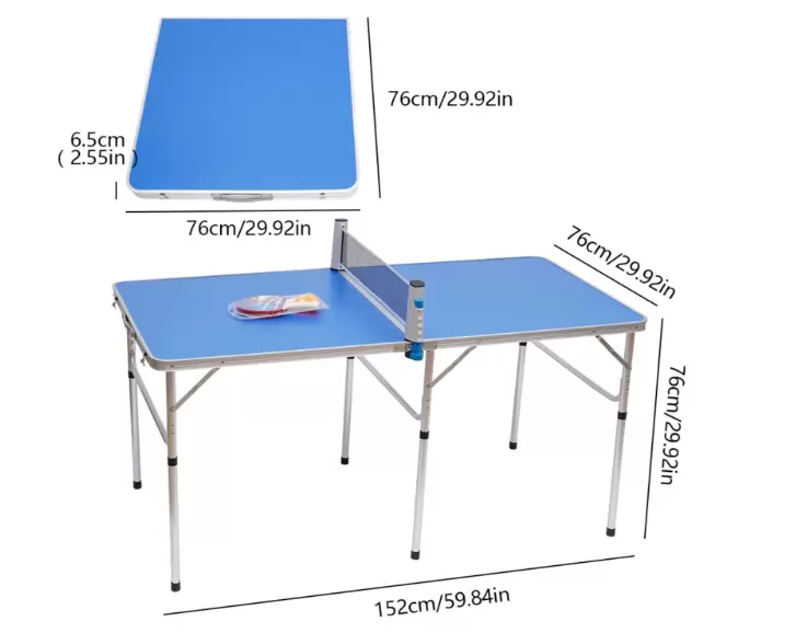 Faltbare Tischtennisplatte 60 * 30 * 30 Zoll mit 2 Schlägern+3 Tischtennisbällen