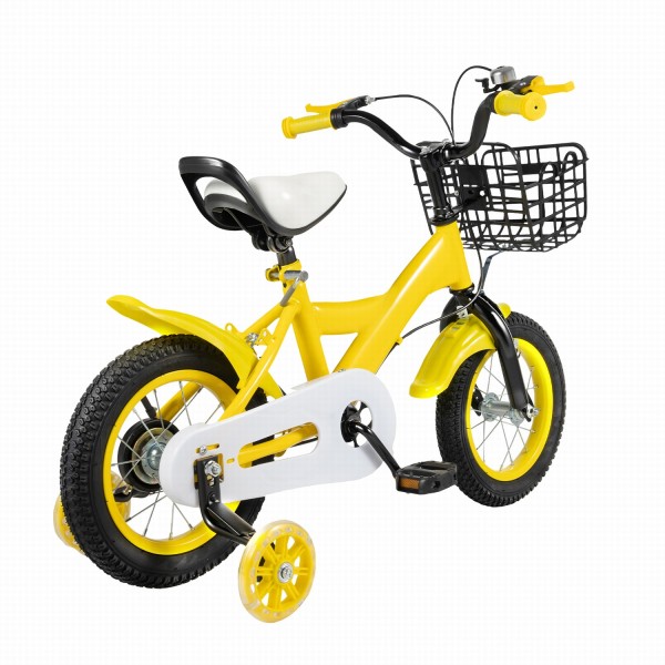 12 Zoll Gelb Kinderfahrrad mit Stützräder Korb Kinderrad Fahrrad