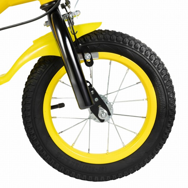 12 Zoll Gelb Kinderfahrrad mit Stützräder Korb Kinderrad Fahrrad