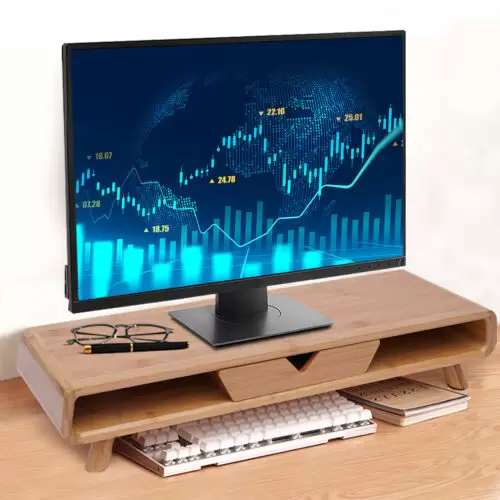 24" Bambus Monitorständer mit Schublade Tischhalterung Monitor Halterungen Tragfähigkeit bis 50kg Monitorerhöhung