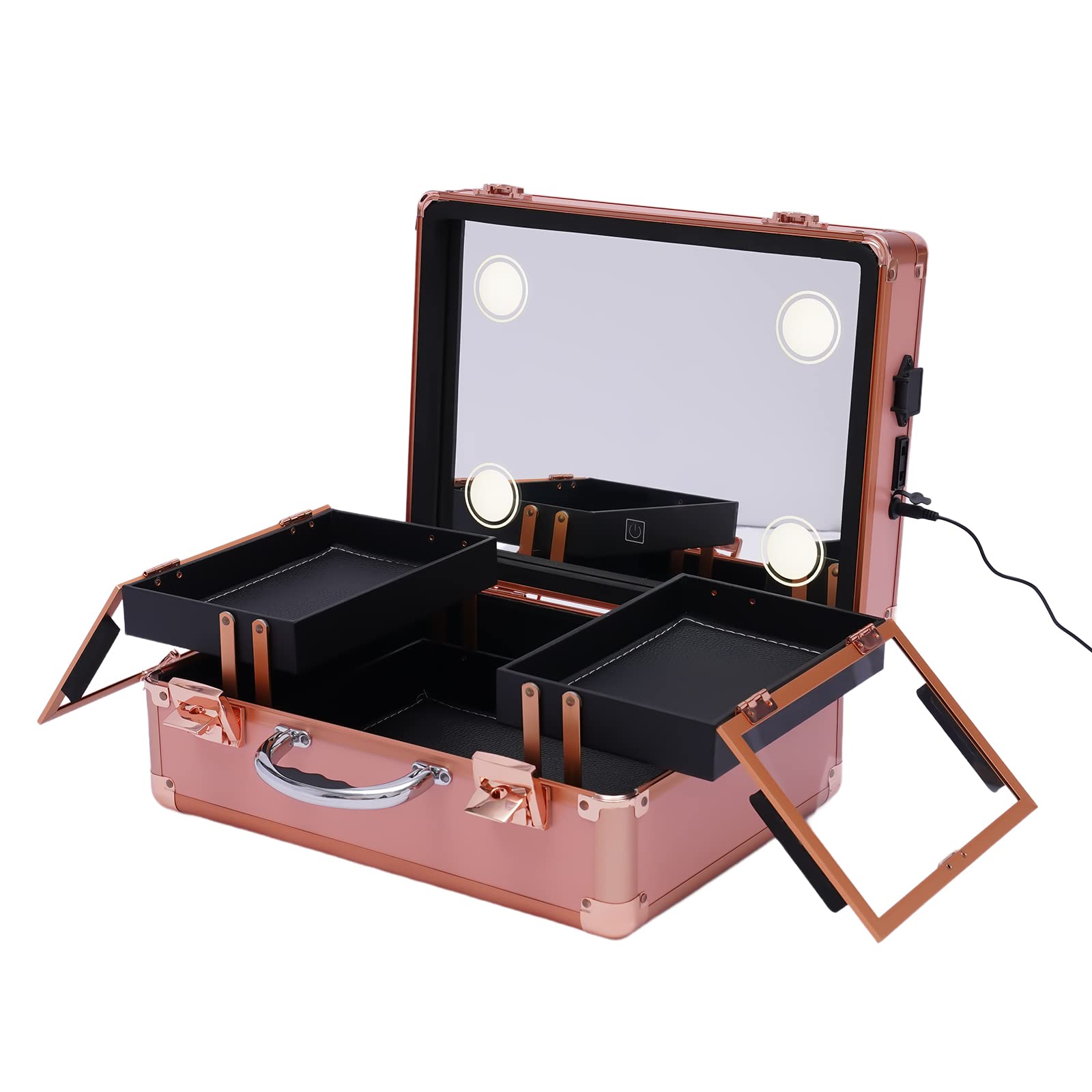 Kosmetikkoffer Make-up Koffer mit Spiegel für die Aufbewahrung von Kosmetika Wiederaufladbar