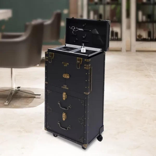 Rollende Abschließbare Make-up Kosmetikkoffer Trolley mit Haartrockner Halter
