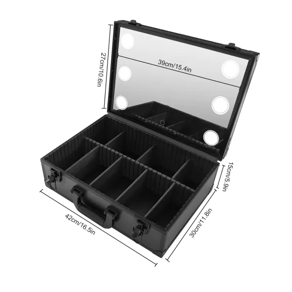 Schminkkoffer Mit Spiegel und Lichtern Cosmetic Organizer Box Kosmetiktasche Make-up Tragekoffer