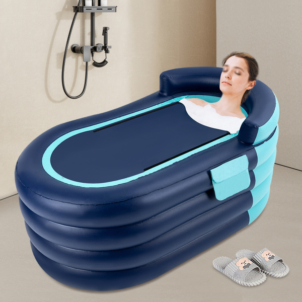 Aufblasbare Badewanne für Erwachsene mit kabelloser elektrischer Luftpumpe, geeignet für Warmwasserbäder und Eisbäder, blau