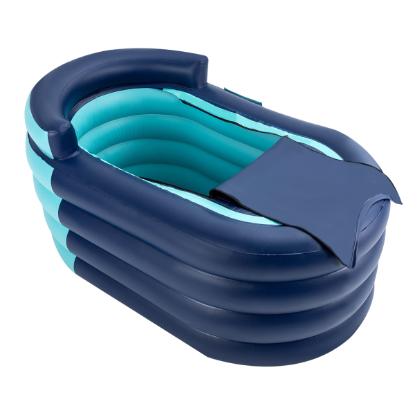 Aufblasbare Badewanne für Erwachsene mit kabelloser elektrischer Luftpumpe, geeignet für Warmwasserbäder und Eisbäder, blau