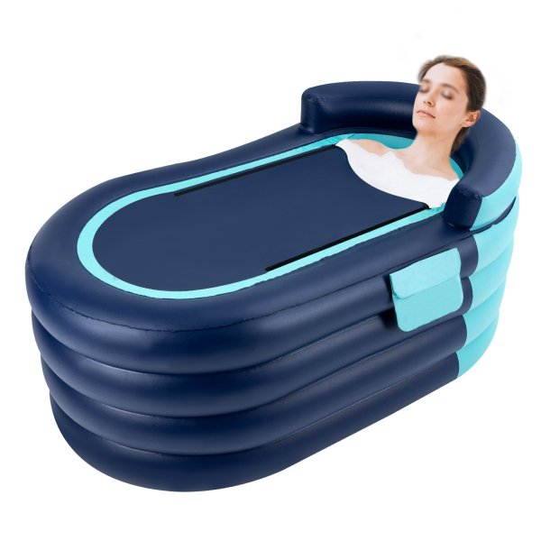 Aufblasbare Badewanne für Erwachsene mit kabelloser elektrischer Luftpumpe, geeignet für Warmwasserbäder und Eisbäder, blau
