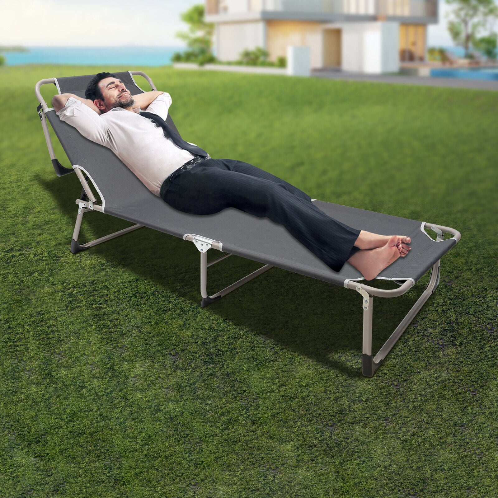 Campingbett Feldbett Klappbar Campingliege Oxfordgewebe Outdoor-Stuhl für Campingplatz Terrasse Strand Garten Büro