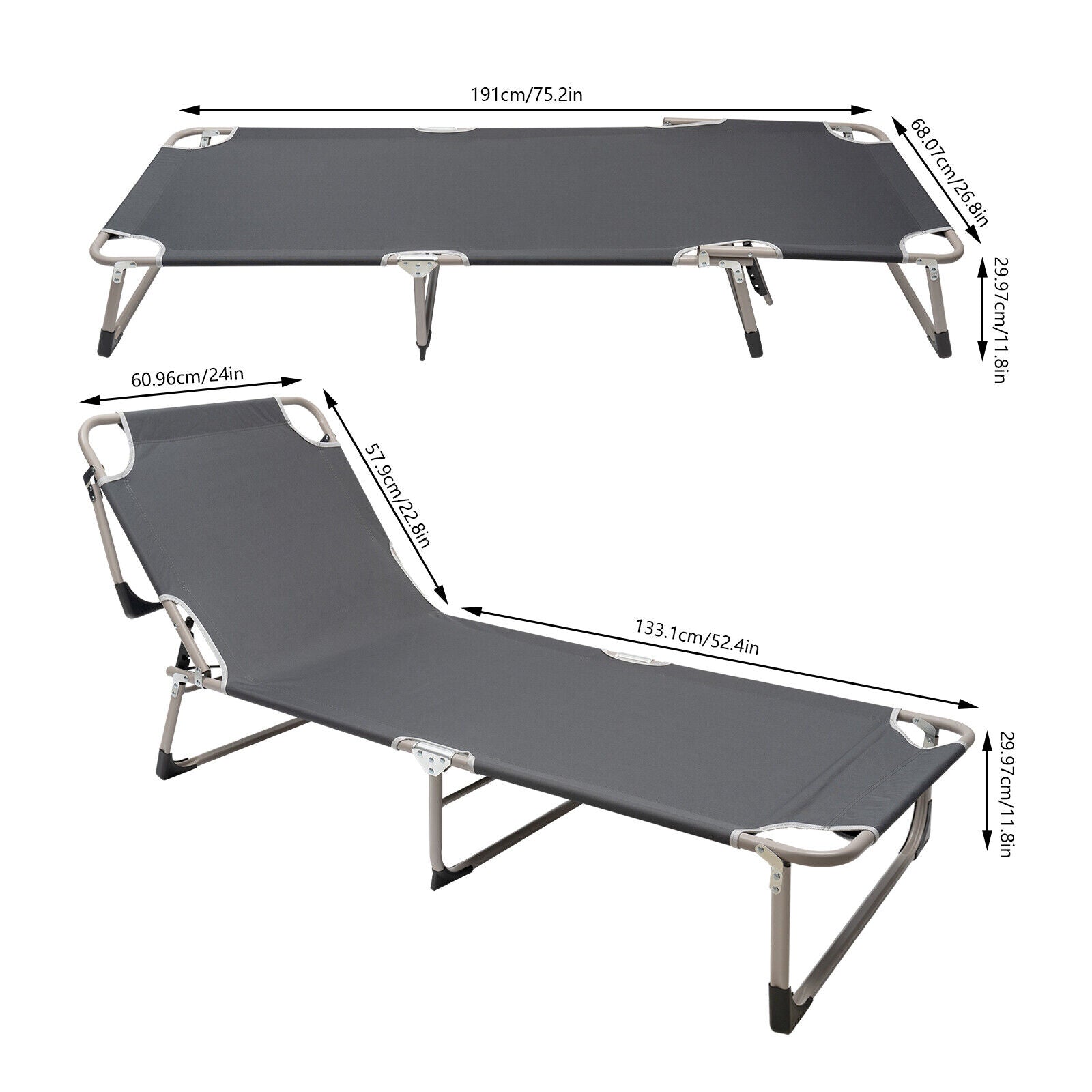 Campingbett Feldbett Klappbar Campingliege Oxfordgewebe Outdoor-Stuhl für Campingplatz Terrasse Strand Garten Büro