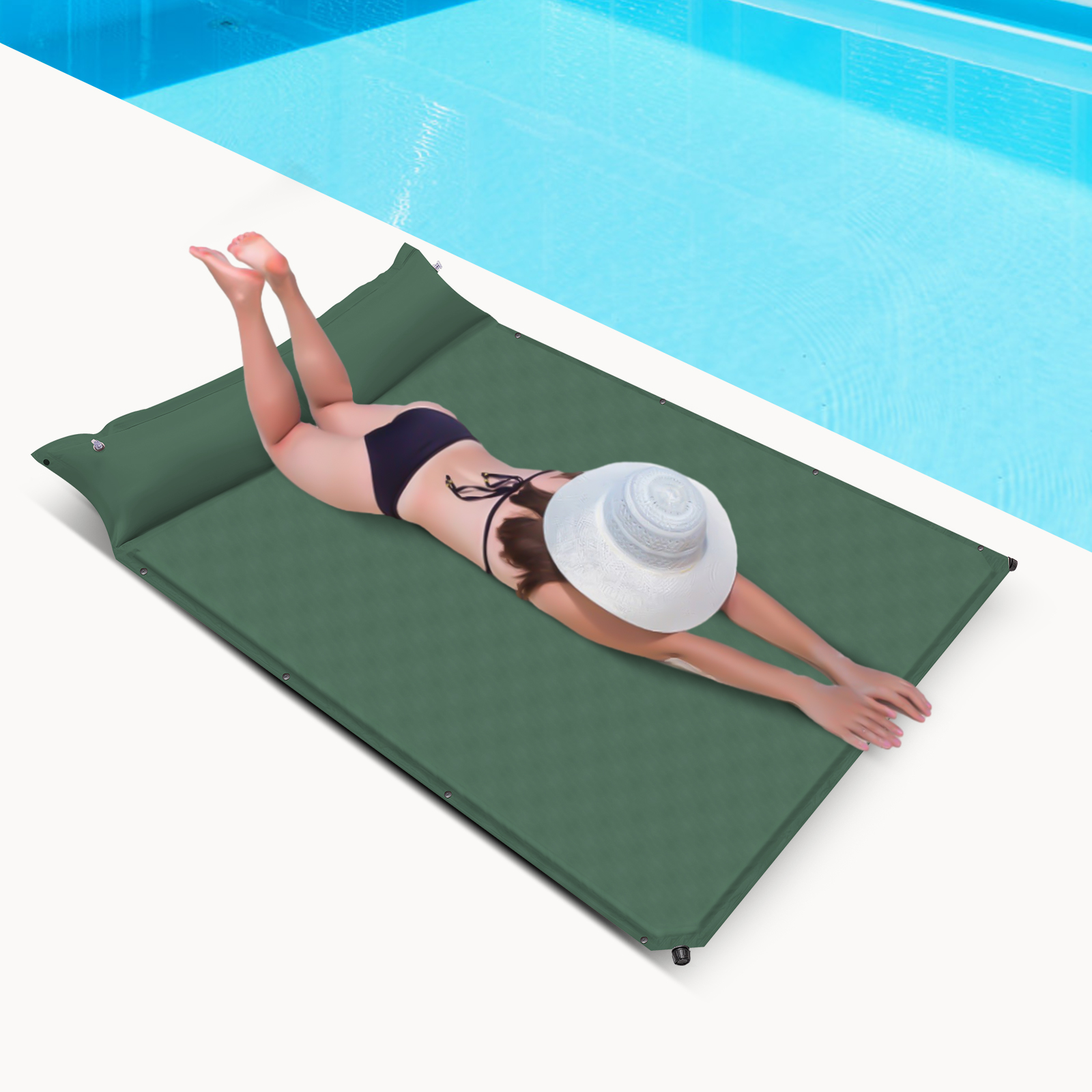 Selbstaufblasbare Luftmatratze, Selbstaufblasende Schlafmatte Praktisch für Camping im Freien, Rucksackreisen (Grün, Doppel (192 * 132 * 5cm))