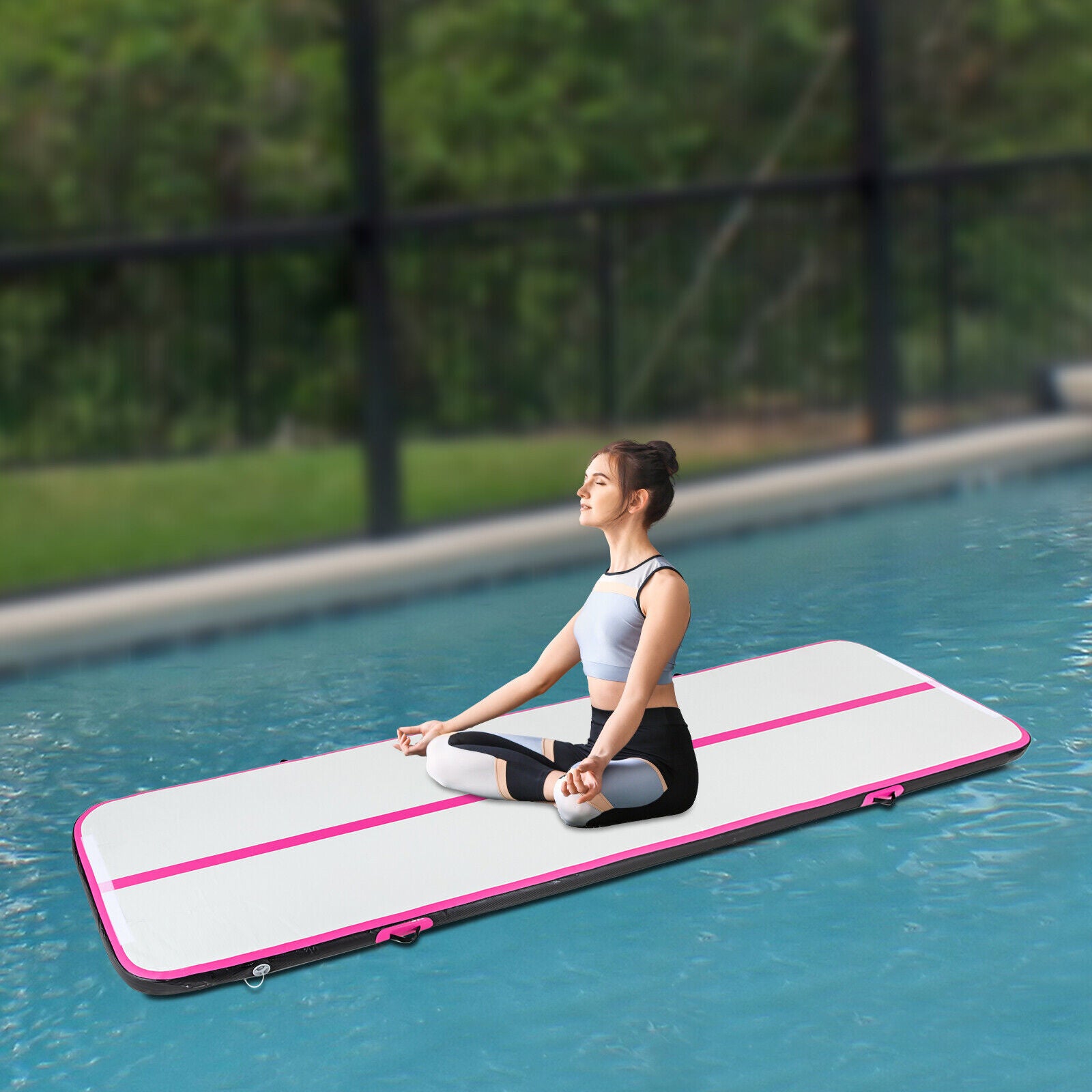 CNCEST 1*3m Gymnastikmatte, aufblasbare Fitness-Matte mit beinhaltet Tragetasche und elektrische Luftpumpe