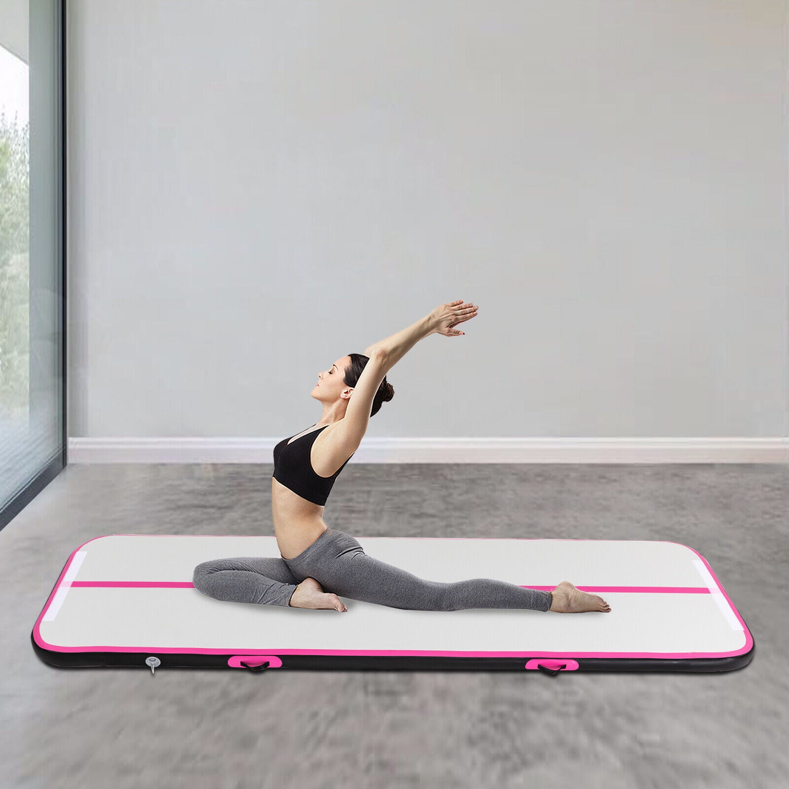 CNCEST 1*4m Gymnastikmatte Tumbling Matte schwarz und rosa mit Luftpumpe für Zuhause, im Freien, Yoga