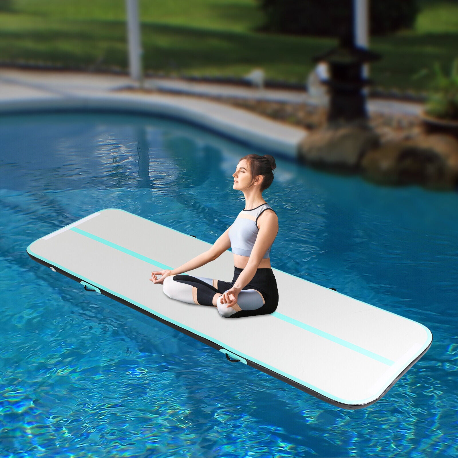 CNCEST 1*4m Aufblasbar Airtrack Gymnastikmatte mit Luftpumpe Trainingsmatte Sportmatte für Yoga
